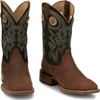 Justin Men's Big News Western Boot in Black & Brown Cowhide