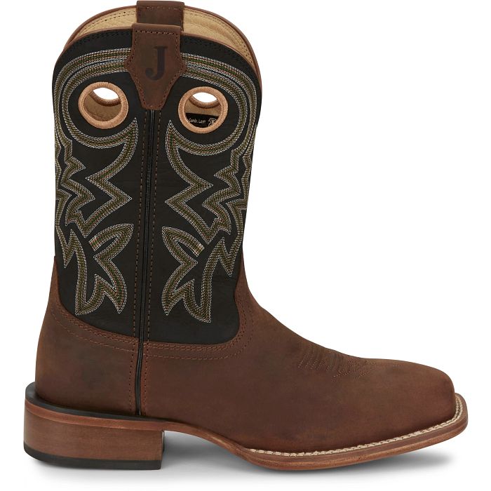 Justin Men's Big News Western Boot in Black & Brown Cowhide