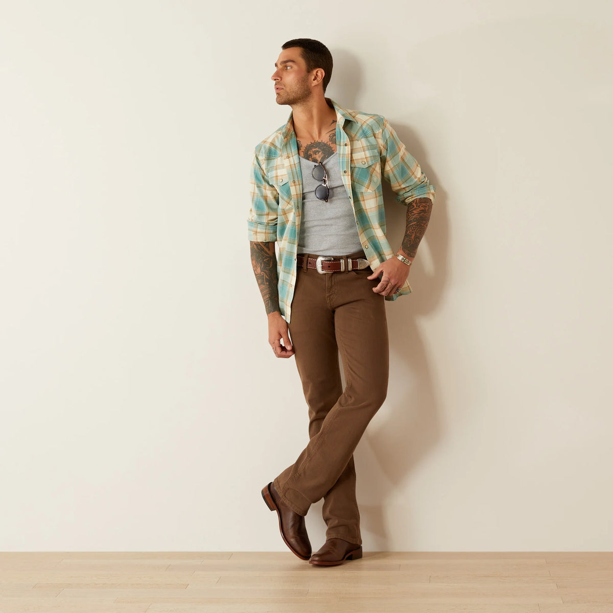 Ariat Men's Hardin L/S Retro Fit Western Snap Shirt in Turquoise