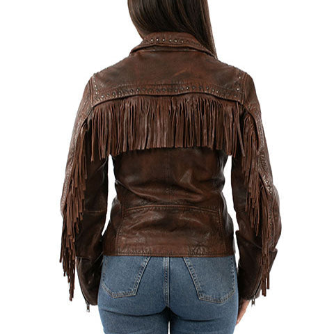Scully Women's Studded Fringe Leather Jacket in Cognac
