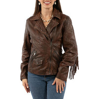 Scully Women's Studded Fringe Leather Jacket in Cognac