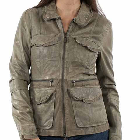 Scully Women's Lambskin Leather Jacket in Sage