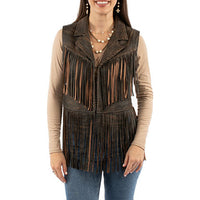 Scully Women's Lambskin Leather Fringe Vest in Brown