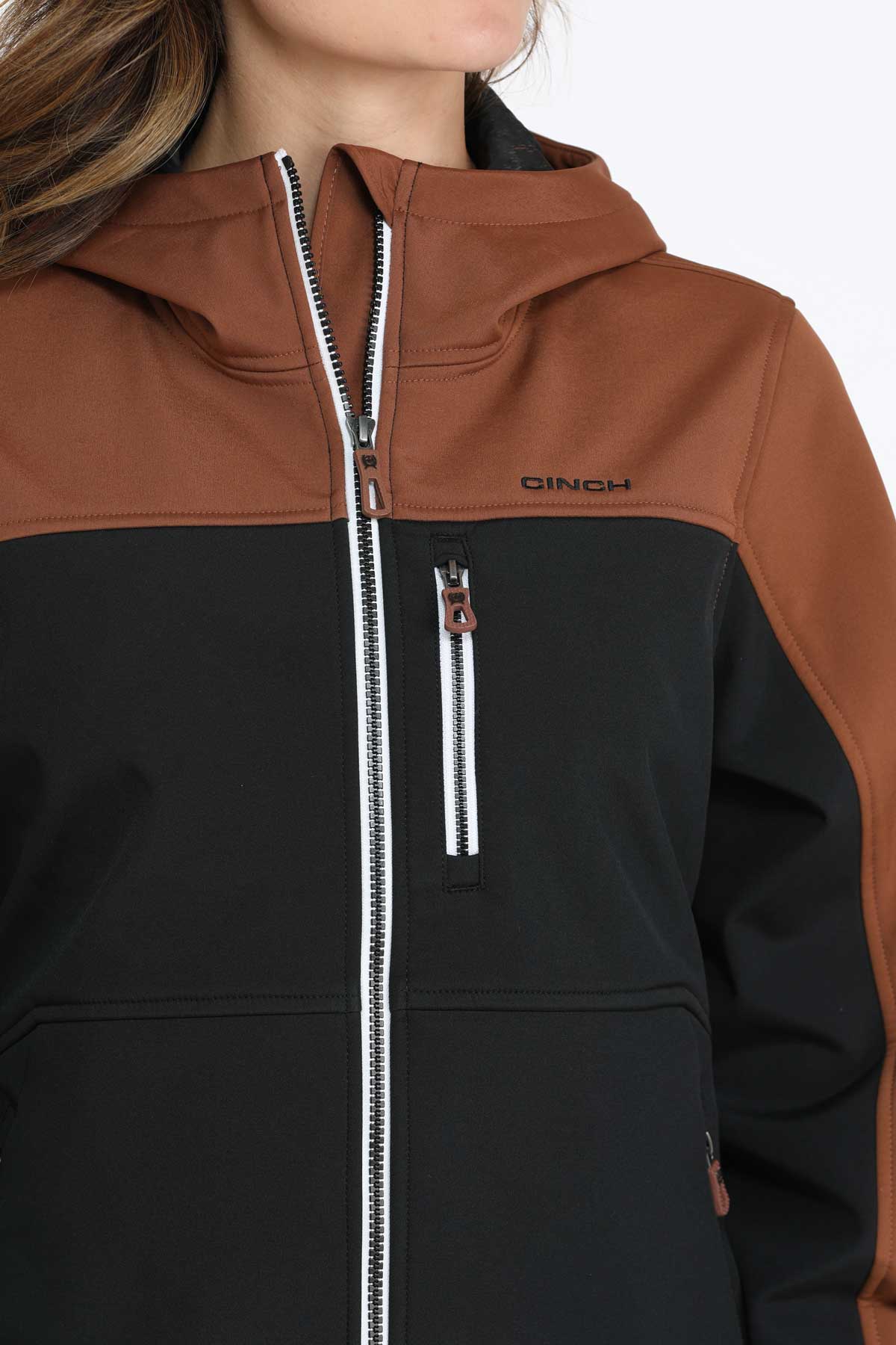 Cinch Women's Bonded Hooded Jacket in Brown and Black