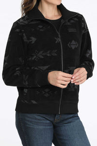 Cinch Women's Aztec Print Fleece Zip Up Jacket in Black