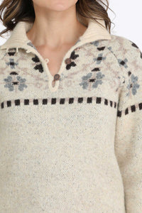 Cinch Women's Southwestern Print Quarter Button Pullover in Cream
