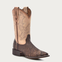 Men's Cappuccino-Sand Embroidery American Alligator Wide Square Toe Boot