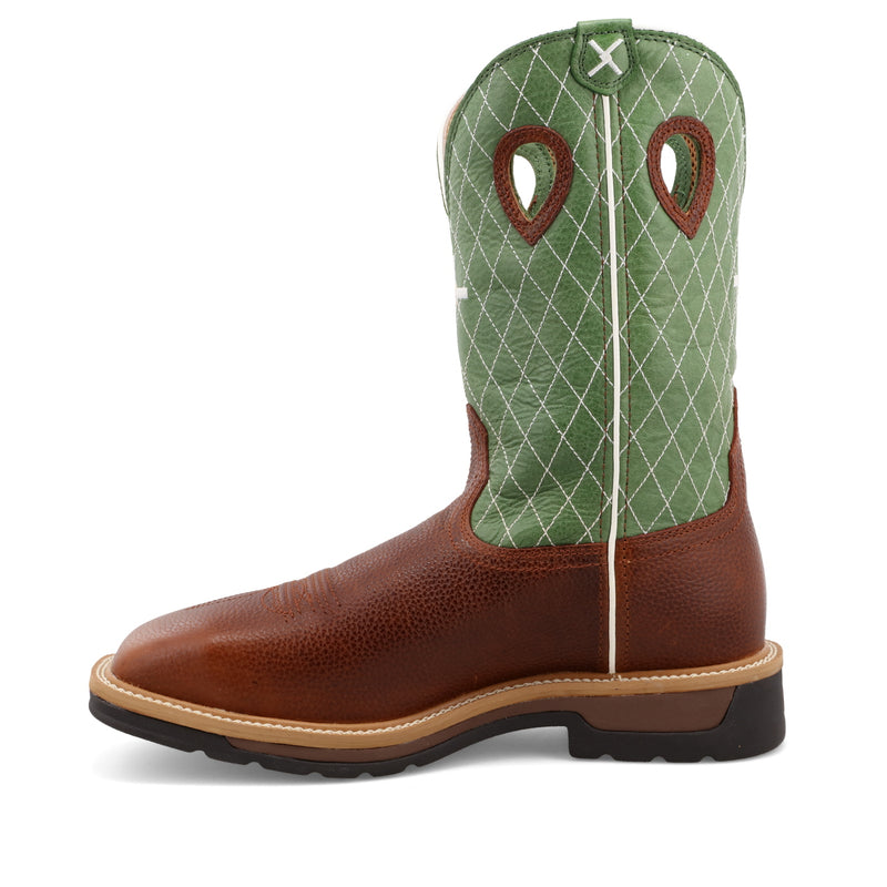 Twisted X Men's 12" Western Work Boot in Cognac Glazed Pebble and Lime