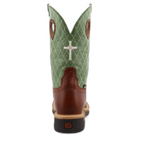 Twisted X Men's 12" Western Work Boot in Cognac Glazed Pebble and Lime