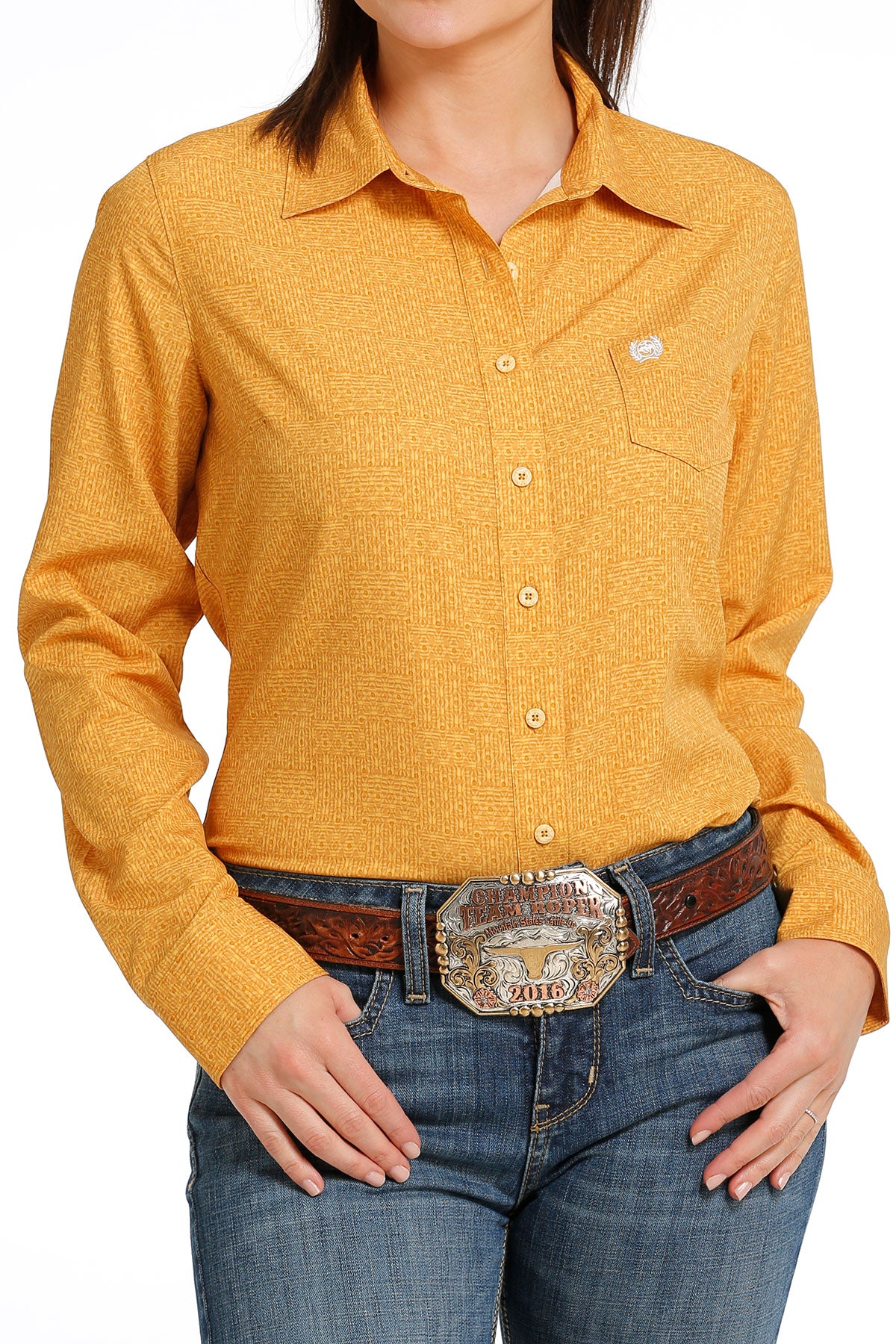 Cinch Women's L/S Mustard Tile Arenaflex Button Down Western Shirt