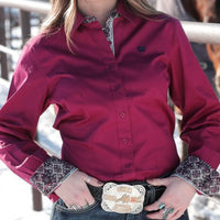 Cinch Women's Solid Burgundy Western Button Down Shirt