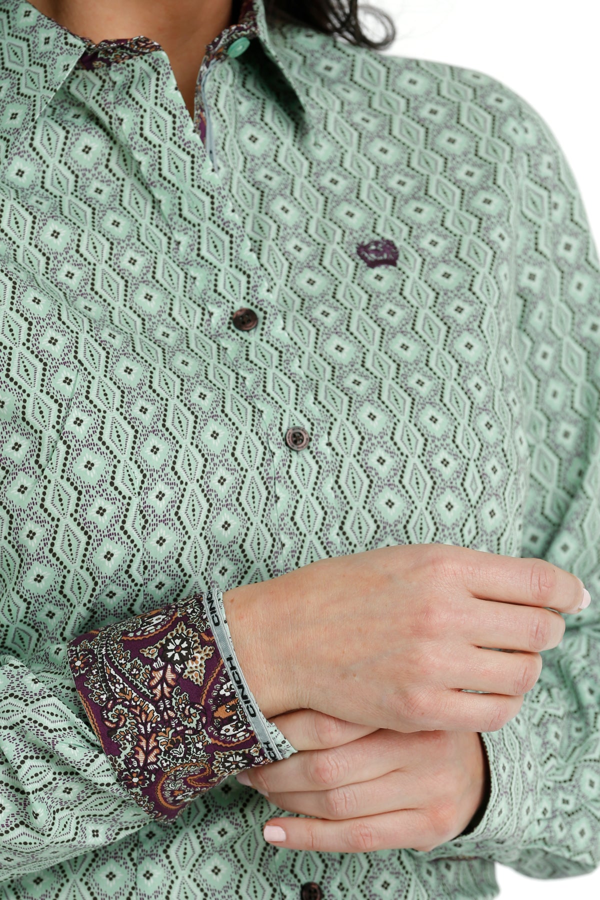 Cinch Women's Green Geometric Western Button Down Shirt