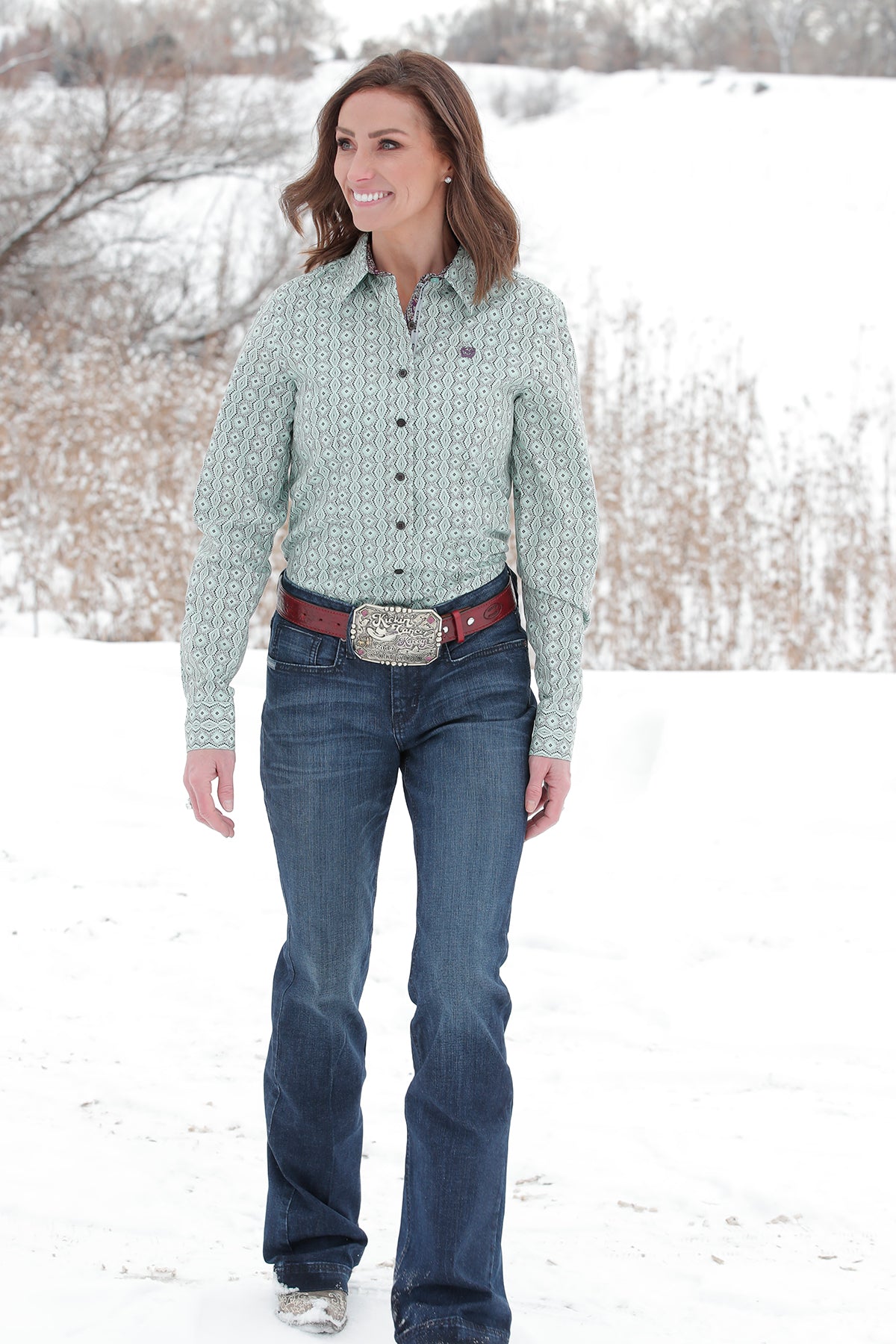 Cinch Women's Green Geometric Western Button Down Shirt