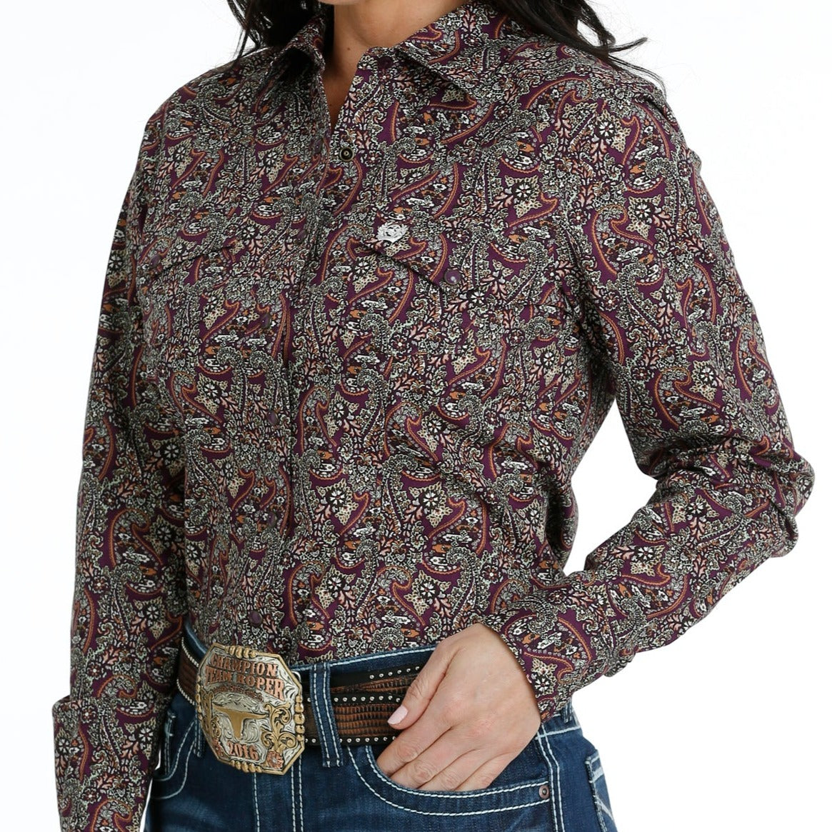 Cinch Women's L/S Purple Paisley Western Snap Shirt