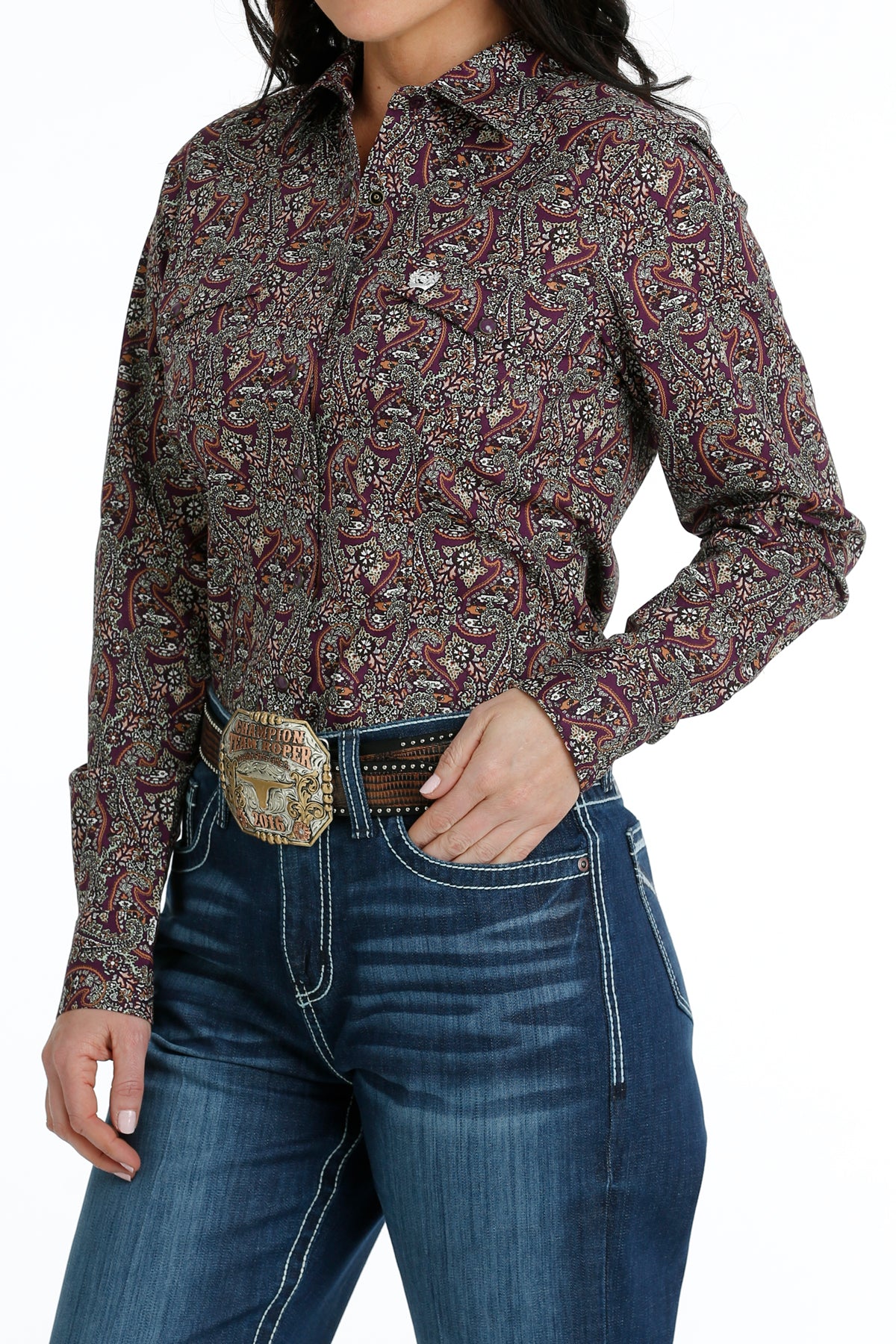 Cinch Women's L/S Purple Paisley Western Snap Shirt