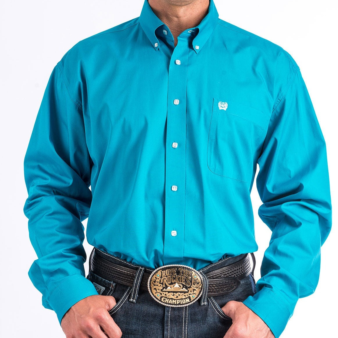 Cinch Men's Long Sleeve Solid Button Down Shirt - Teal - S Cinch Men's Long Sleeve Solid Button Down Shirt - Teal - S