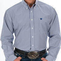 Cinch Men's Tencel L/S Striped Western Button Down Shirt in Royal Blue