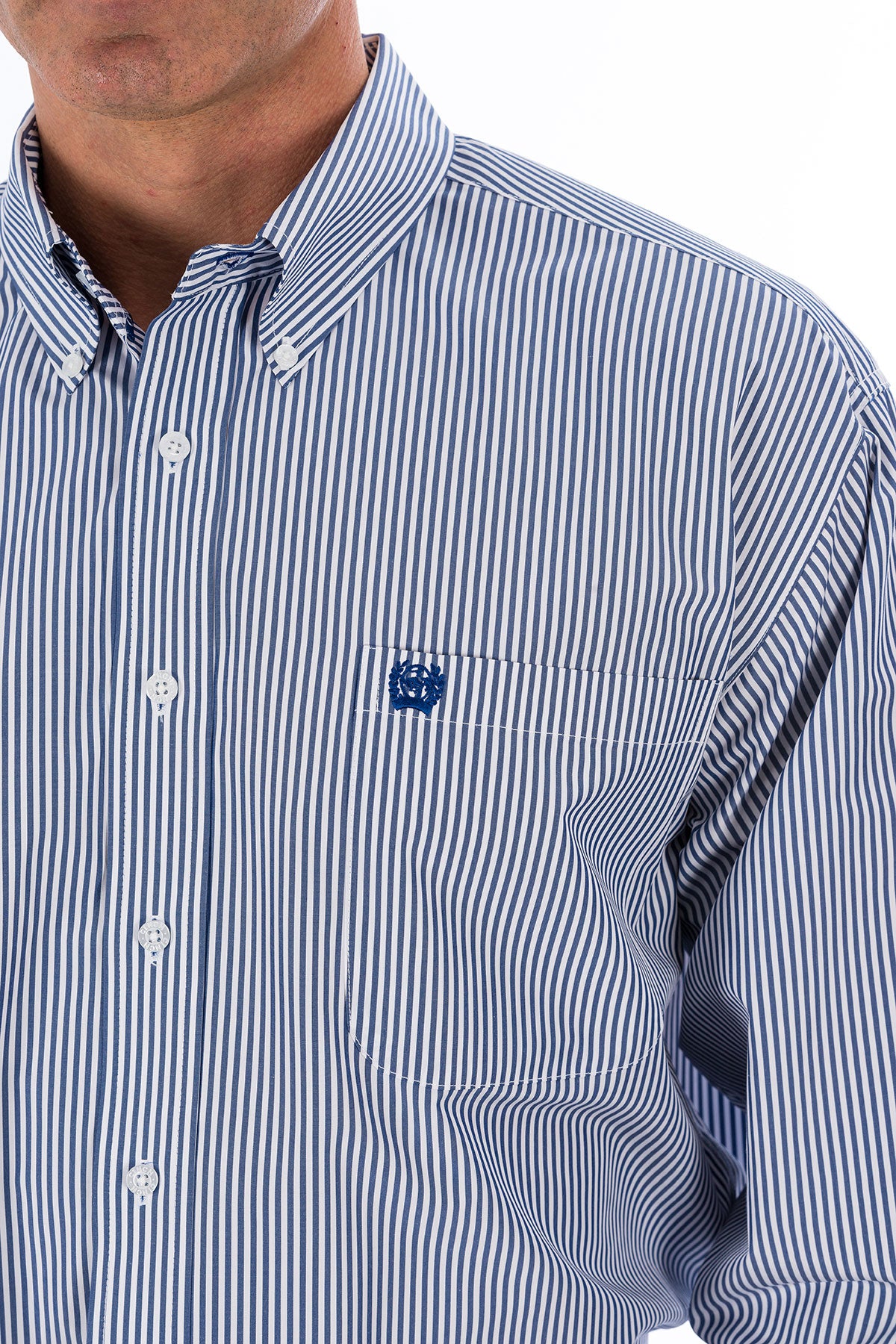 Cinch Men's Tencel L/S Striped Western Button Down Shirt in Royal Blue