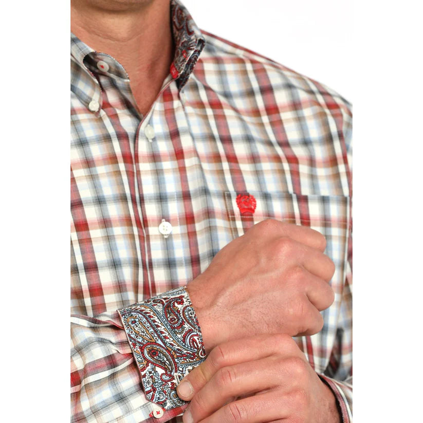 Cinch Men's L/S Classic Fit Plaid Western Button Down Shirt in Cream