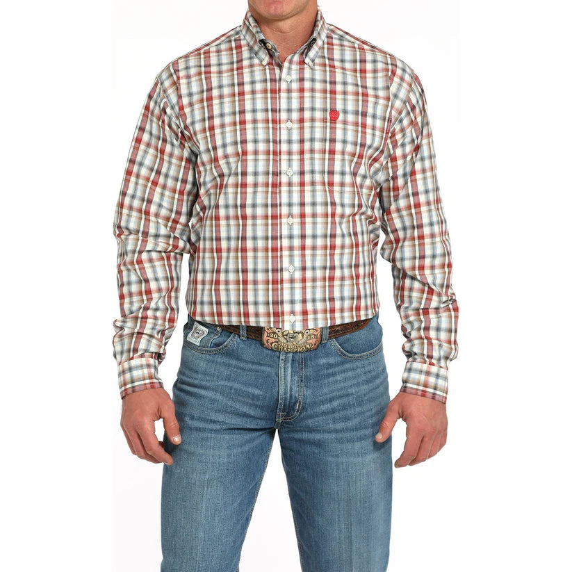 Cinch Men's L/S Classic Fit Plaid Western Button Down Shirt in Cream