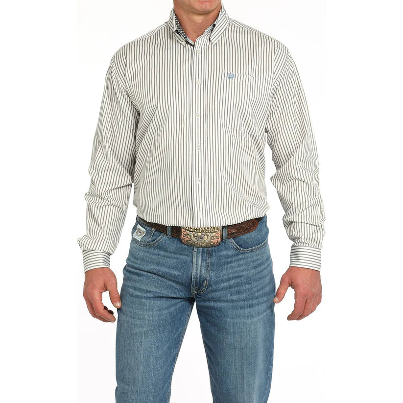 Cinch Men's Tencel™ L/S Striped Button-Down Western Shirt In Cream