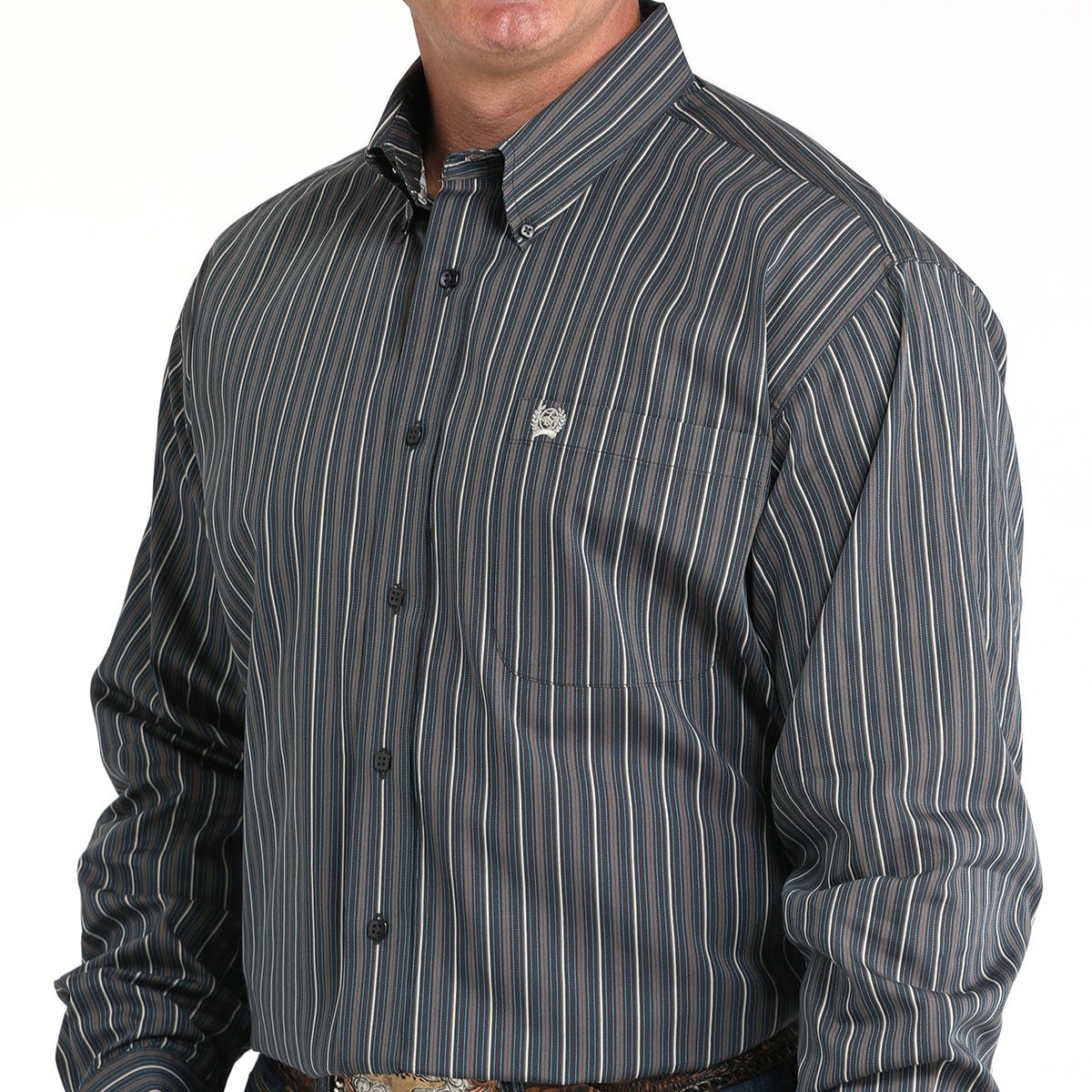 Cinch Men's L/S Classic Fit Striped Button Down Western Shirt in Charcoal