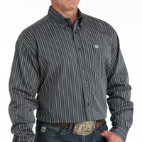 Cinch Men's L/S Classic Fit Striped Button Down Western Shirt in Charcoal