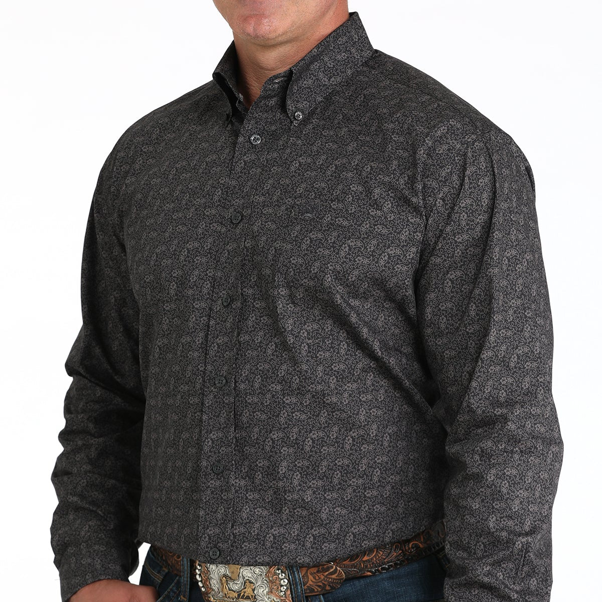 Cinch Men's L/S Classic Fit Paisley Button Down Western Shirt in Charcoal