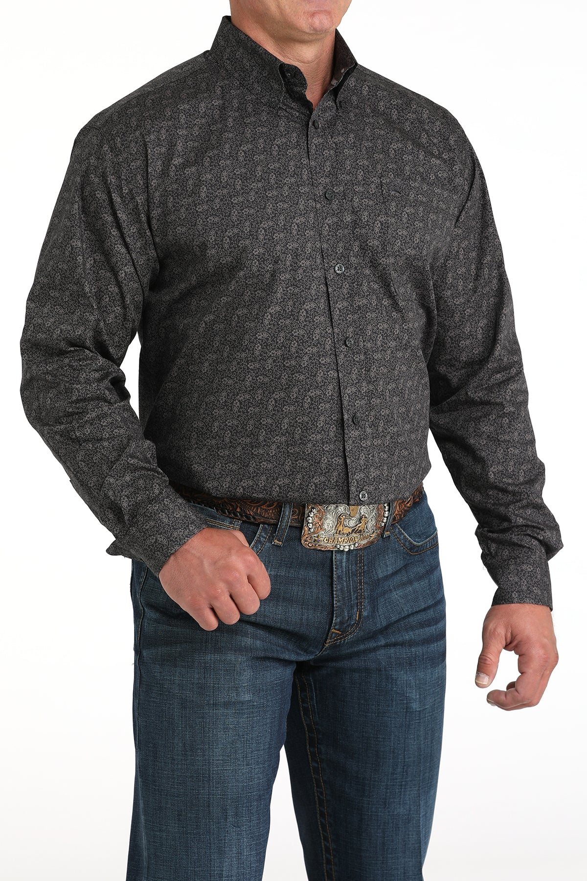 Cinch Men's L/S Classic Fit Paisley Button Down Western Shirt in Charcoal