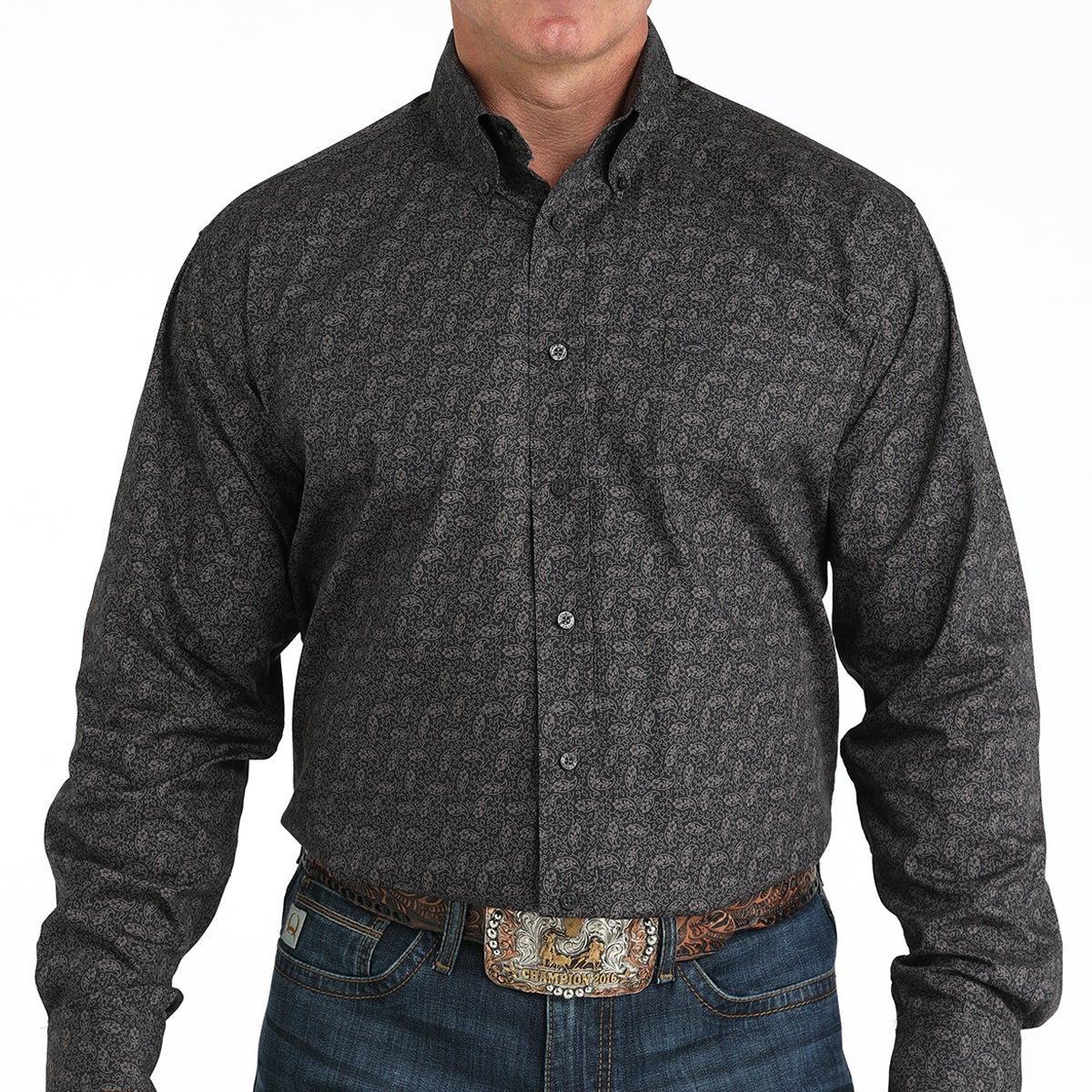 Cinch Men's L/S Classic Fit Paisley Button Down Western Shirt in Charcoal