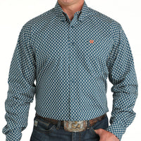 Cinch Men's L/S Classic Fit Circle Geometric Print Button Down Shirt in Teal