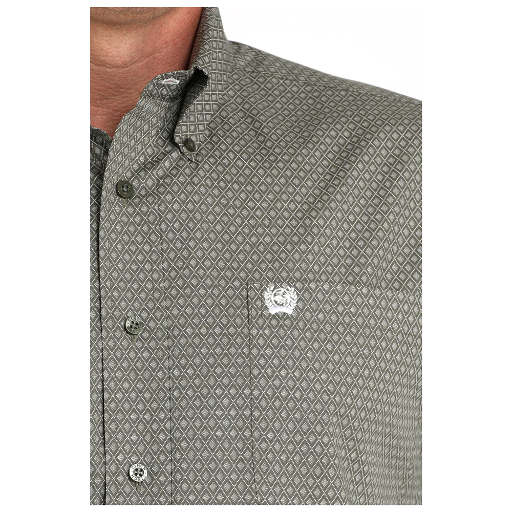 Cinch Men's L/S Classic Fit Diamond Button Down Western Shirt in Olive Green