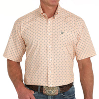 Cinch Men's S/S Classic Fit Geometric Western Button Down Shirt in Orange