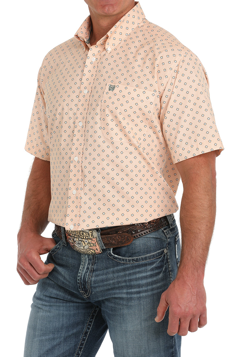Cinch Men's S/S Classic Fit Geometric Western Button Down Shirt in Orange