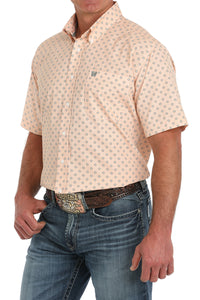 Cinch Men's S/S Classic Fit Geometric Western Button Down Shirt in Orange