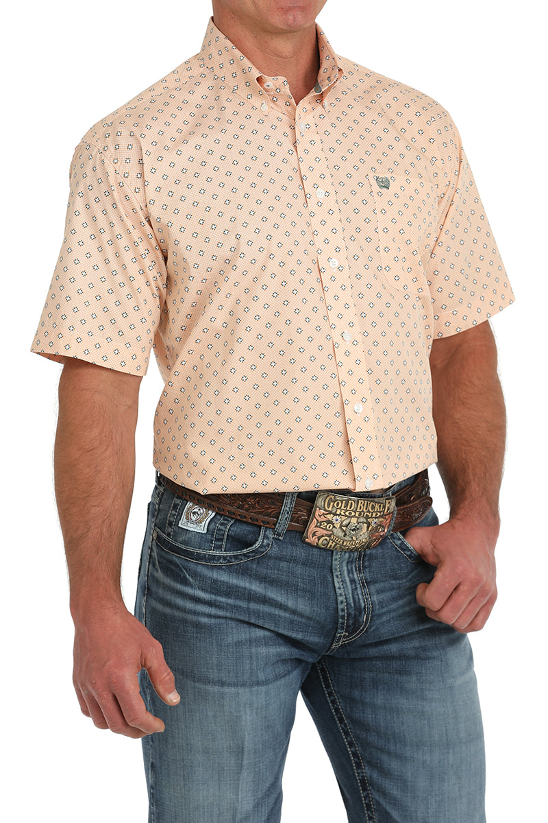 Cinch Men's S/S Classic Fit Geometric Western Button Down Shirt in Orange