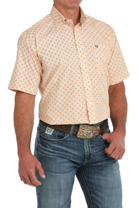 Cinch Men's S/S Classic Fit Geometric Western Button Down Shirt in Orange