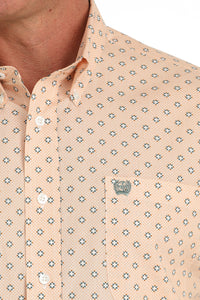 Cinch Men's S/S Classic Fit Geometric Western Button Down Shirt in Orange
