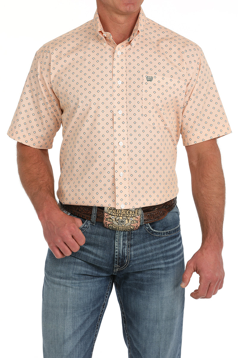 Cinch Men's S/S Classic Fit Geometric Western Button Down Shirt in Orange