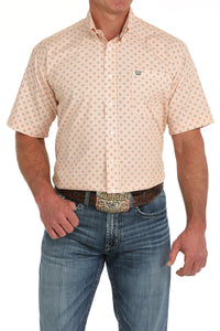 Cinch Men's S/S Classic Fit Geometric Western Button Down Shirt in Orange