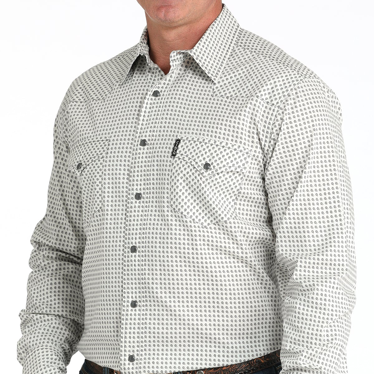 Cinch Men's L/S Modern Fit Micro Floral Print Western Snap Shirt in Cream