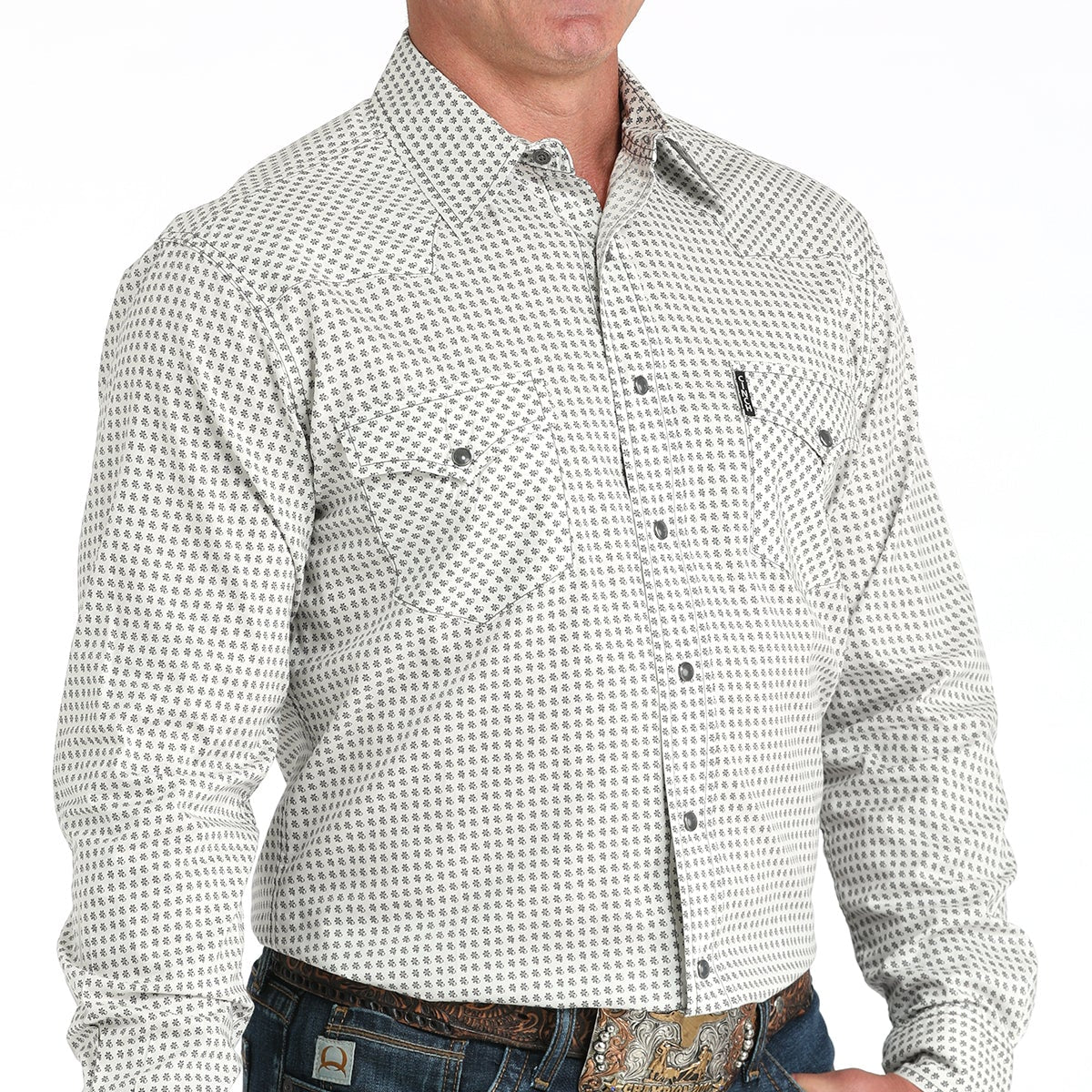 Cinch Men's L/S Modern Fit Micro Floral Print Western Snap Shirt in Cream