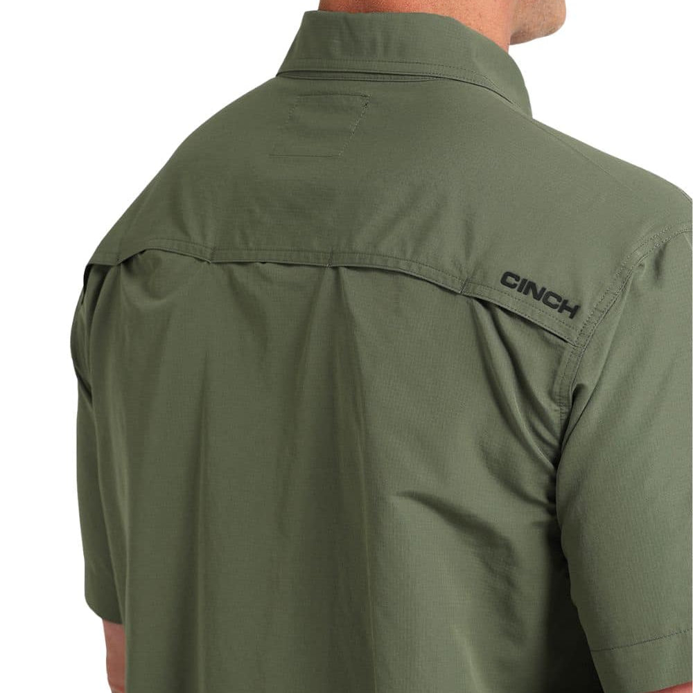 Cinch Men's S/S Arenaflex Ripstop Solid Western Button Down Shirt in Olive