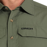 Cinch Men's S/S Arenaflex Ripstop Solid Western Button Down Shirt in Olive
