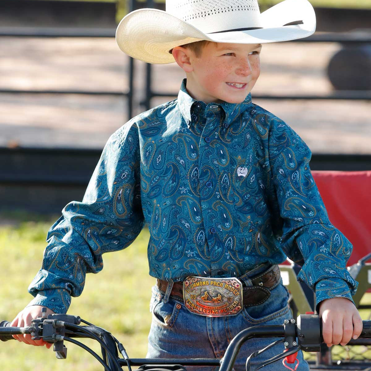 Cinch Youth Boy's L/S Paisley Western Button Down Shirt in Blue