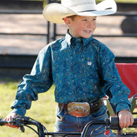 Cinch Youth Boy's L/S Paisley Western Button Down Shirt in Blue