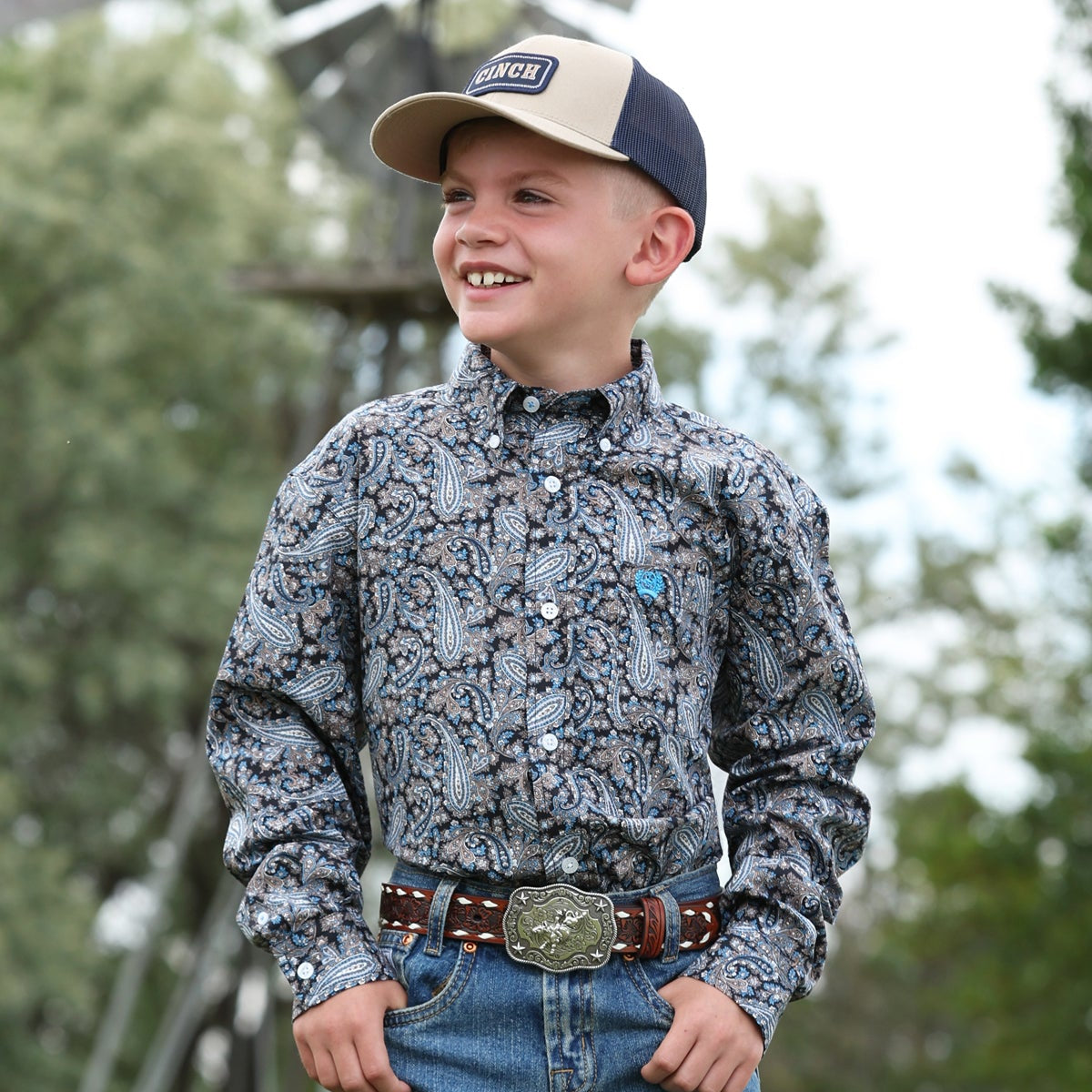 Cinch Boys' Paisley Print Long Sleeve Button-Down Western Shirt