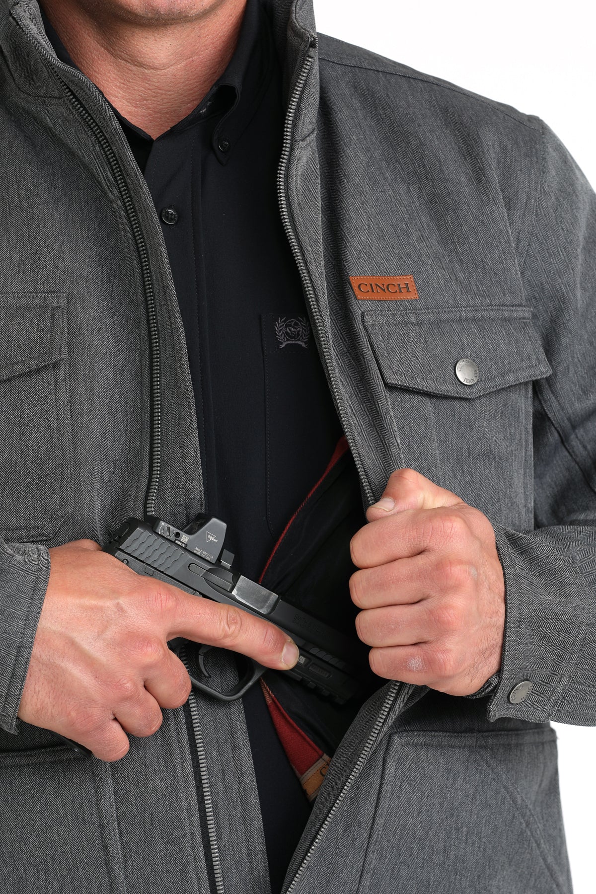 Cinch Men's Concealed Carry Bonded Jacket in Black Herringbone