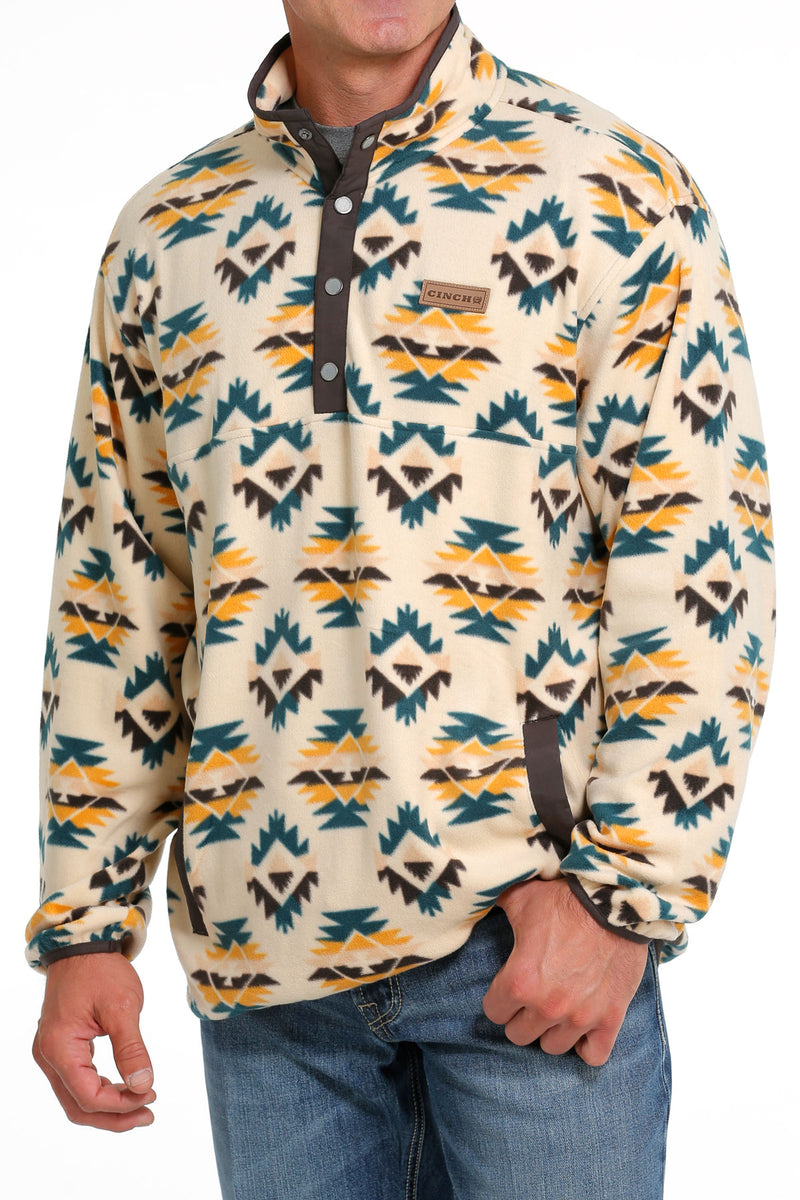 Simply Southern Snap Fleece Tribal Print Pullover For Men In Blue