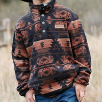 Cinch Boy's Quarter Snap Fleece Brown/Black Aztec Pullover